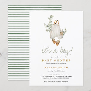 Det är en pojk Eucalyptus Boho Minimalist Baby Sho Inbjudningar