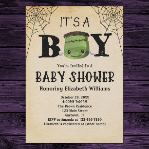 Det är en pojk Frankenstein Halloween Baby Shower Inbjudningar