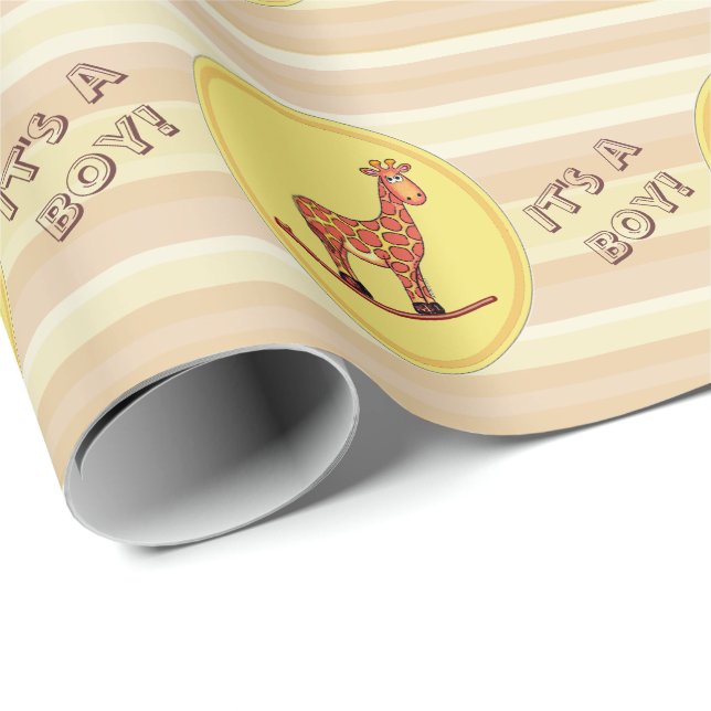 Det är en pojk-Giraffe Rocking Horse Presentpapper (Rullad Hörn)