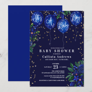 Det är en pojk Glitter Balloons Blommigt Baby Show Inbjudningar