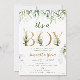 Det är en pojk Greenery Baby Shower Inbjudningar