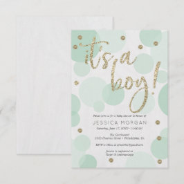 Det är en pojk Grönt Polka Dot Baby Shower-inbjuda Inbjudningar