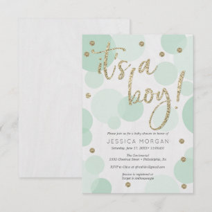 Det är en pojk Grönt Polka Dot Baby Shower-inbjuda Inbjudningar