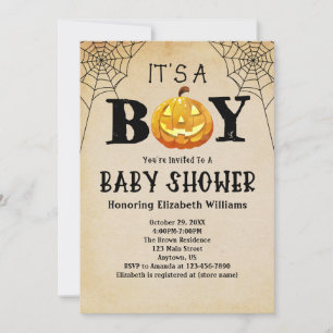 Det är en pojk Jackolantern Halloween Baby Shower Inbjudningar