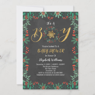 Det är en pojk-jul-greenery Baby Shower Inbjudningar