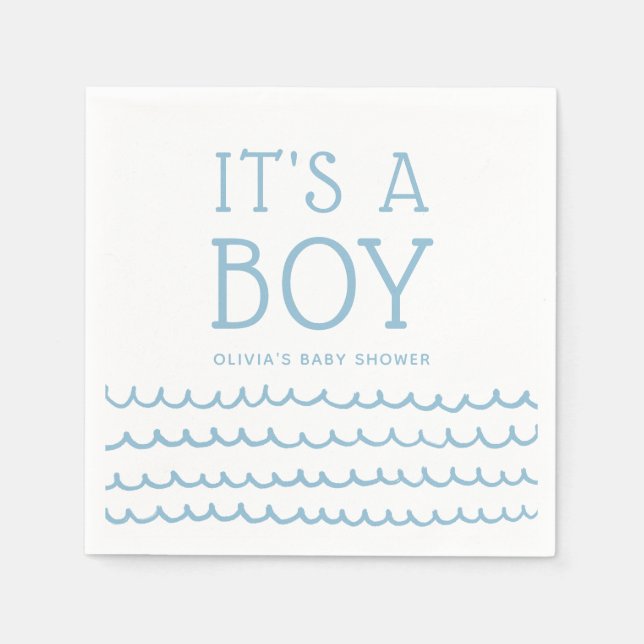 Det är en pojk Nautical Baby Shower | Mjuk blå Våg Pappersservett (Framsidan)