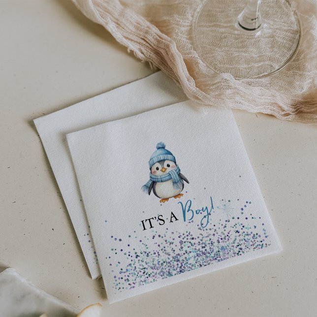 Det är en pojk Penguin Winter Baby Shower Pappersservett (It's a Boy Penguin Winter Baby Shower Napkins)