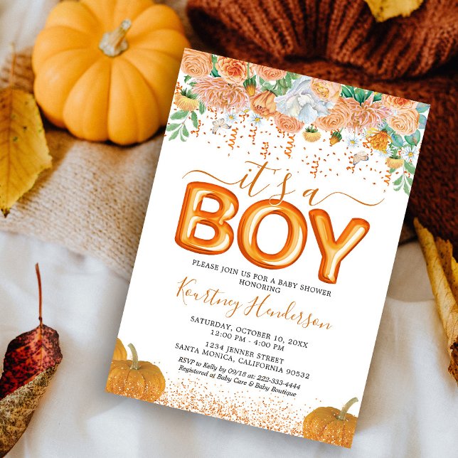 Det är en pojk-Pumpkin Fall Baby Shower-inbjudan Inbjudningar (Skapare uppladdad)