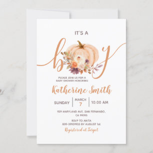 Det är en pojk-Pumpkin Rustic Blommigt Baby Shower Inbjudningar
