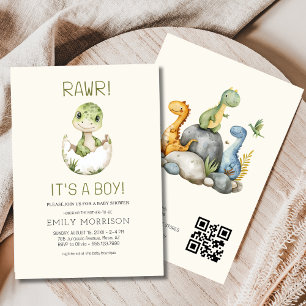 Det är en pojk-QR-kod Boho Dinosaur Pojke Shower Inbjudningar