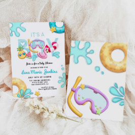 Det är en pojk-Roligt Sommar Tropical Bassäng Baby Inbjudningar