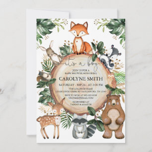 Det är en pojk-, Rustic Woodland Baby Shower-inbju Inbjudningar
