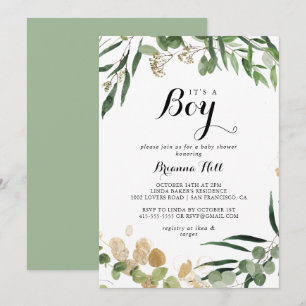Det är en pojk-Tropical Guld Grönt Baby Shower Inbjudningar