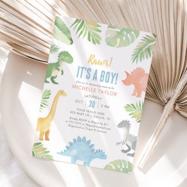 Det är en pojk-Watercolor Dinosaur Baby Shower Inbjudningar (Skapare uppladdad)