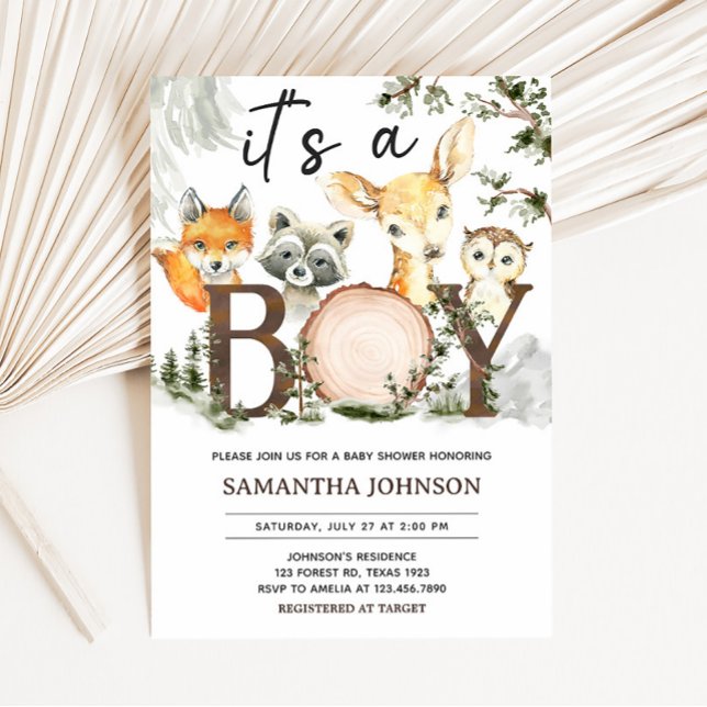 Det är en pojk Woodland Animals Baby Shower Inbjudningar (Woodland Forest Baby Shower Invitation)