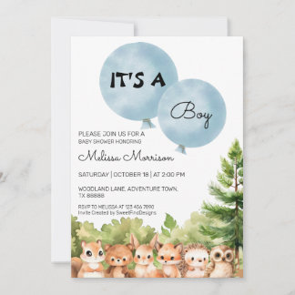 Det är en pojk Woodland Friends Pojke Shower Inbjudningar