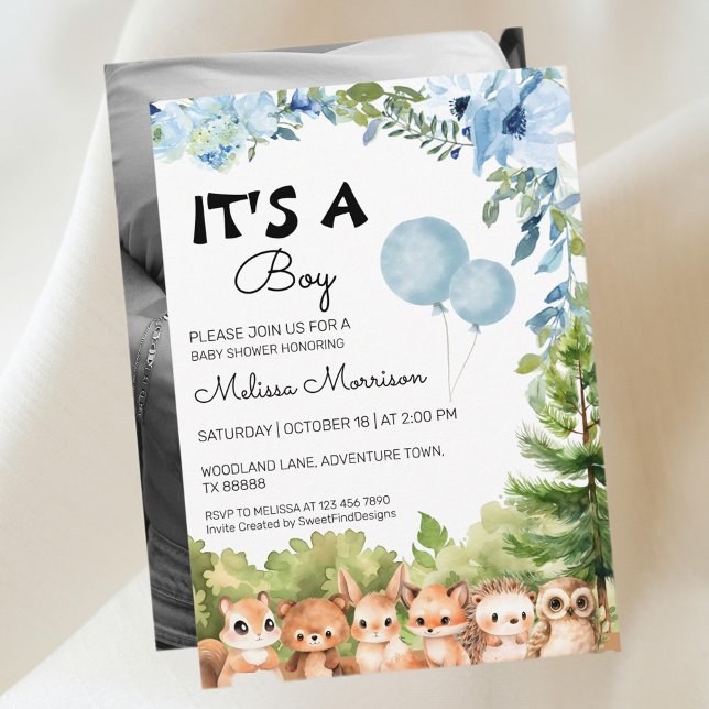 Det är en pojk Woodland Photo Boy Shower Inbjudningar (It's A Boy Woodland Photo Boy Baby Shower Invitation)