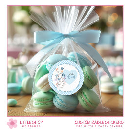 Det är en pojkbabydusch födelsemeddelande runt klistermärke