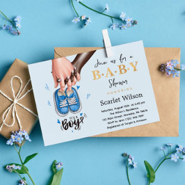 Det är en pojkbabyskabinbjudan till Blue Boy Shoes Vykort