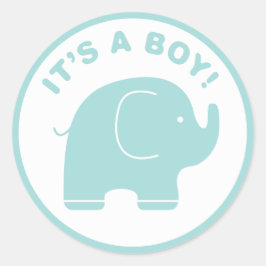 Det är en pojkbabyskare Cute Blue Elephant Sticker Runt Klistermärke