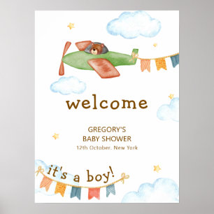 Det är en pojkbjörn flygplans himmel baby shower v poster