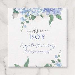 Det är en pojkblå Hydrangea Botanical Baby Shower Gåvor Etiketter