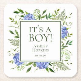 Det är en pojkblå Hydrangeas Boy Shower Underlägg Papper Kvadrat