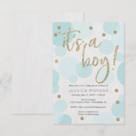 Det är en pojkblå polka-babyinbjudan. inbjudningar