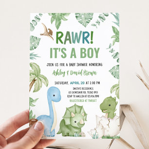 Det är en pojkdoftosaur-babyskor inbjudningar
