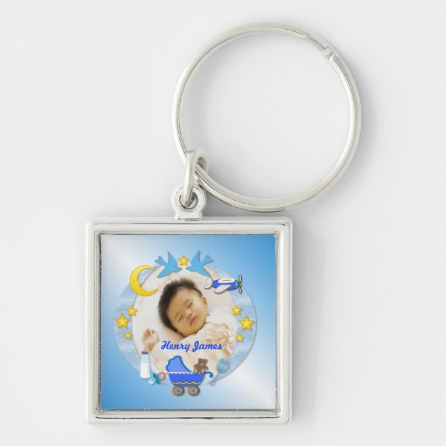 Det är en pojke! # 3 ~ Nyckelkedja Fyrkantig Silverfärgad Nyckelring (Framsidan)