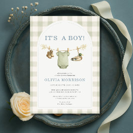 Det är en pojke Ankjakt Klädstreck Baby Shower Inbjudningar