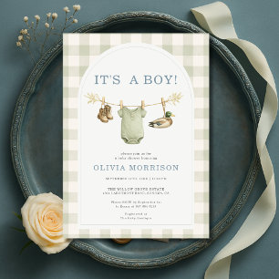 Det är en pojke Ankjakt Klädstreck Baby Shower Inbjudningar