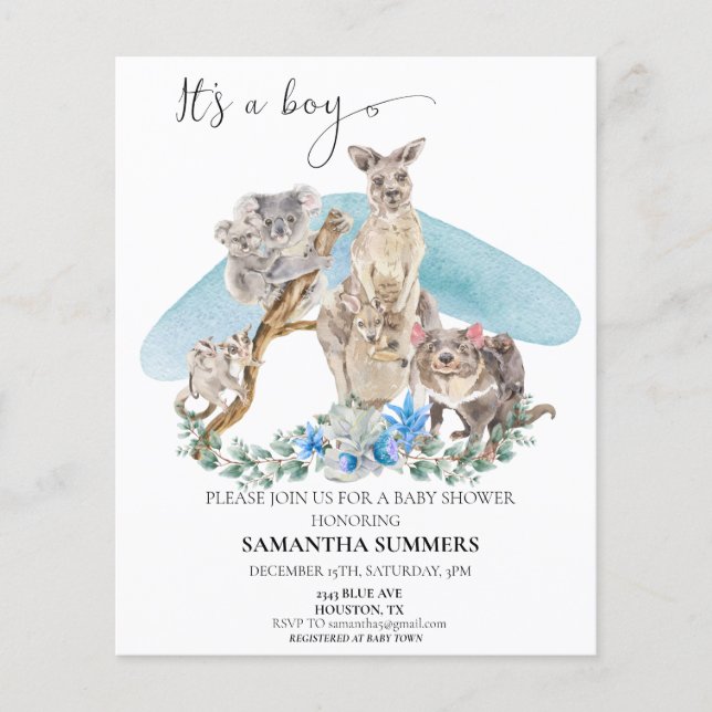 Det är en pojke Australian Animal Baby Shower Blue (Framsida)