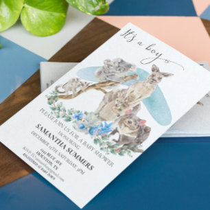 Det är en pojke Australienskt djur baby shower Blå Inbjudningar