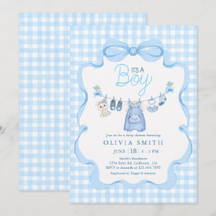 Det är en pojke, Baby Boy Klädstreck Baby Shower Inbjudningar