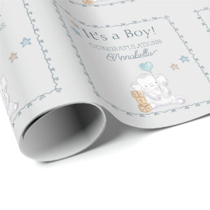 Det är en pojke Baby Elefant och Ballong Vattenfär Presentpapper