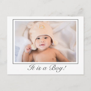 Det är en pojke Baby födelse Foto Annonsering Post Vykort