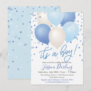 Det är en pojke Baby Shower Blå ballonger och konf Inbjudningar