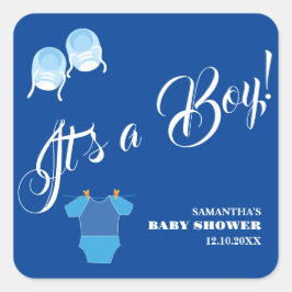 Det är en pojke! Baby Shower Blue Modern. Napkins Fyrkantigt Klistermärke