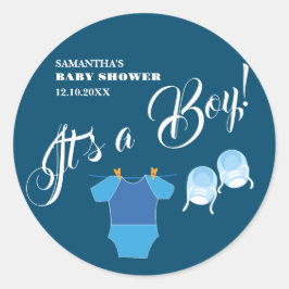 Det är en pojke! Baby Shower Blue Modern. Napkins Runt Klistermärke