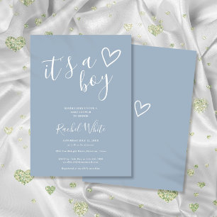Det är en pojke Baby Shower Heart Dusty Blue Minim Inbjudningar