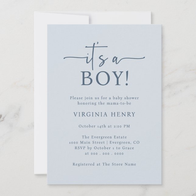 Det är en pojke - baby shower inbjudningar (Framsida)