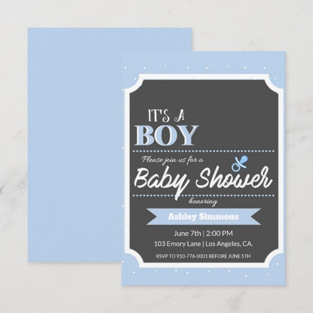 DET ÄR EN POJKE | Baby Shower Inbjudningar (Fram/baksida)