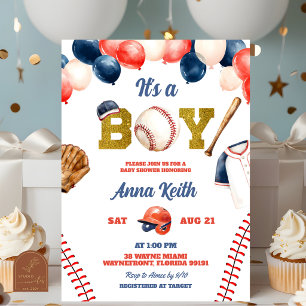 Det är en pojke baseboll baby shower inbjudningar