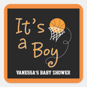 DET ÄR EN POJKE Basket Baby Shower-festivitet Klis Fyrkantigt Klistermärke