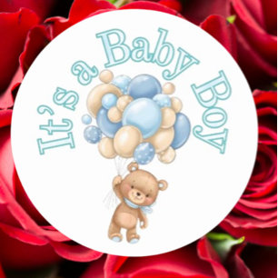 Det är en pojke Bear Baby Shower Runt Klistermärke