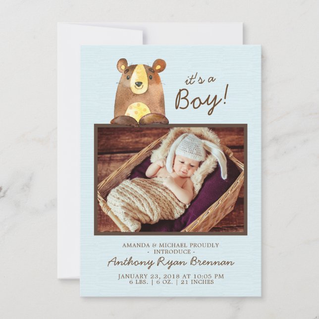 Det är en pojke! Bear BoysBaby Photo Birth-meddela Meddelande (Framsida)