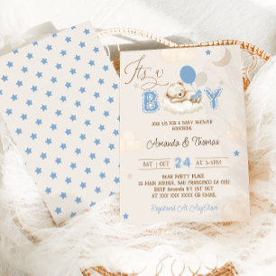 Det är en pojke Blå Björn Baby Shower Inbjudningar