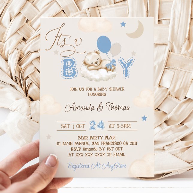 Det är en pojke Blå Björn Baby Shower Inbjudningar (Skapare uppladdad)