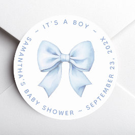 Det är en pojke Blå Bow Baby Shower Runt Klistermärke
